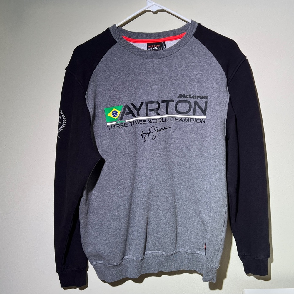 Ayrton Senna McLaren Gray and Black Crewneck Sweater Sz M